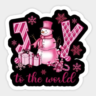 Joy to the World Pink Snowman Sticker